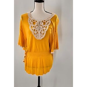 Target Xhilaration Mustard Boho/70's Open Sleeve Peplum Lace Detail Top